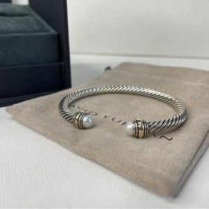DAVID YURMAN 5MM Cable Classic Pearl Bracelet Silver & 14k- Size M